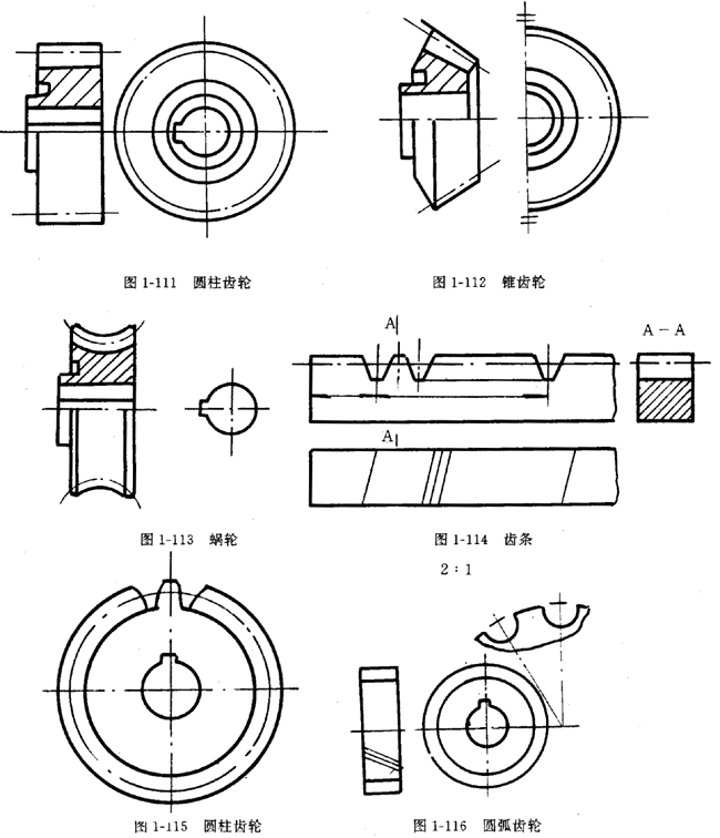 鏈輪的畫法、齒輪、蝸輪、蝸杆齧合畫法