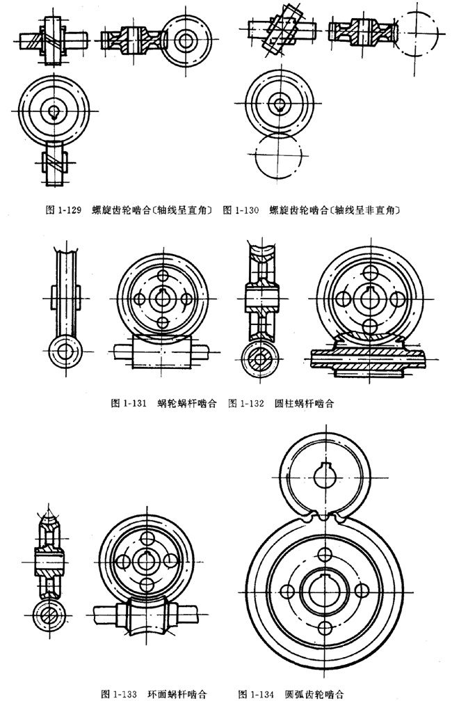 鏈輪的畫法、齒輪、蝸輪、蝸杆齧合畫法