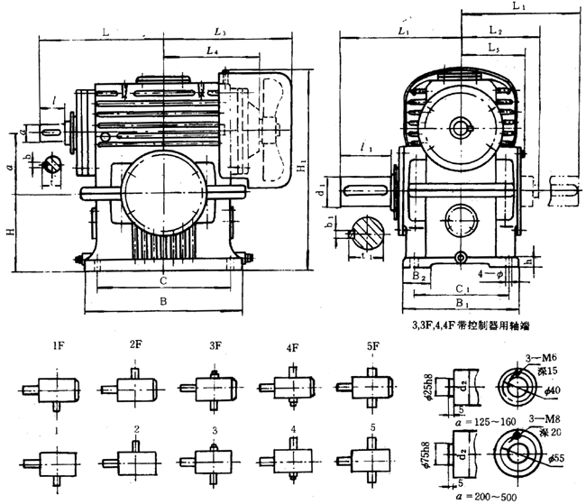 蝸輪減速器外形、安裝尺寸